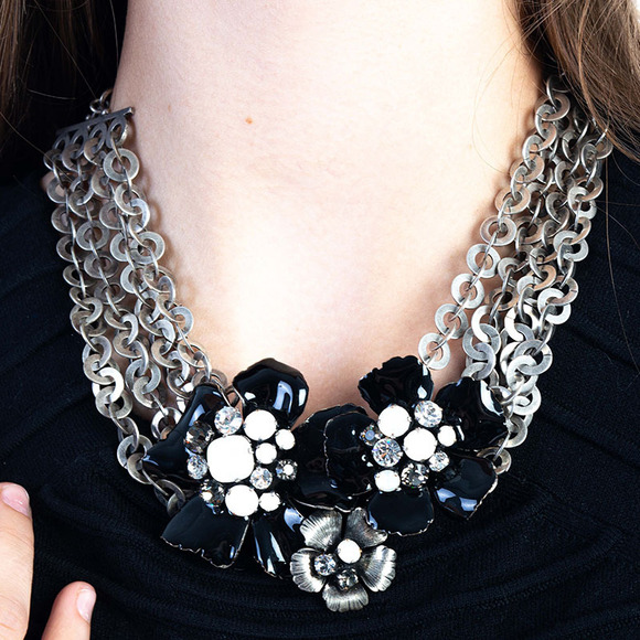 PHILIPPE AUDIBERT BLACK, SILVER, WHITE EVENING NECKLACE | WOMENS - Picture 2 of 2